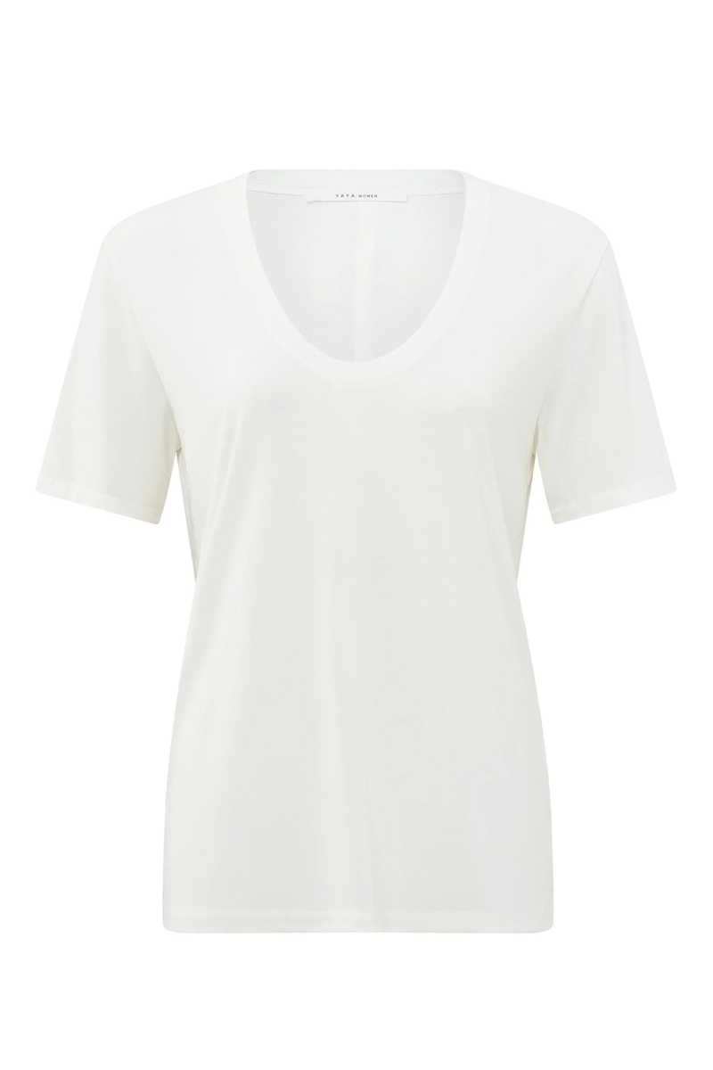 Yaya T-shirt with rounded v-neck BLANC DE BLANC WHITE 1