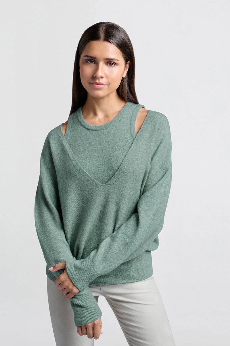 Yaya Deep v-neck sweater with top JADE GREEN 3