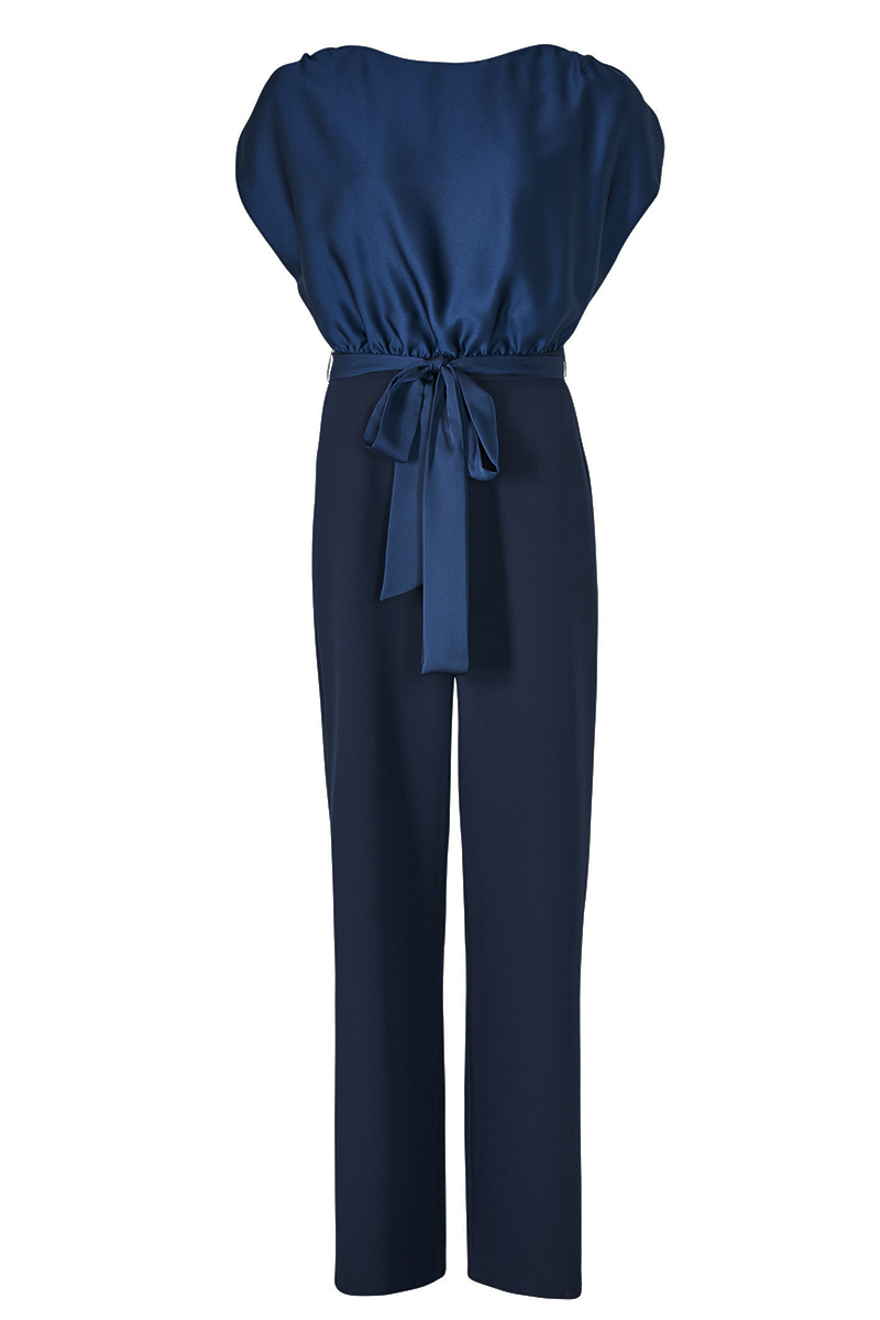 Swing Jumpsuit aus Material-Mix Blauw-1 1