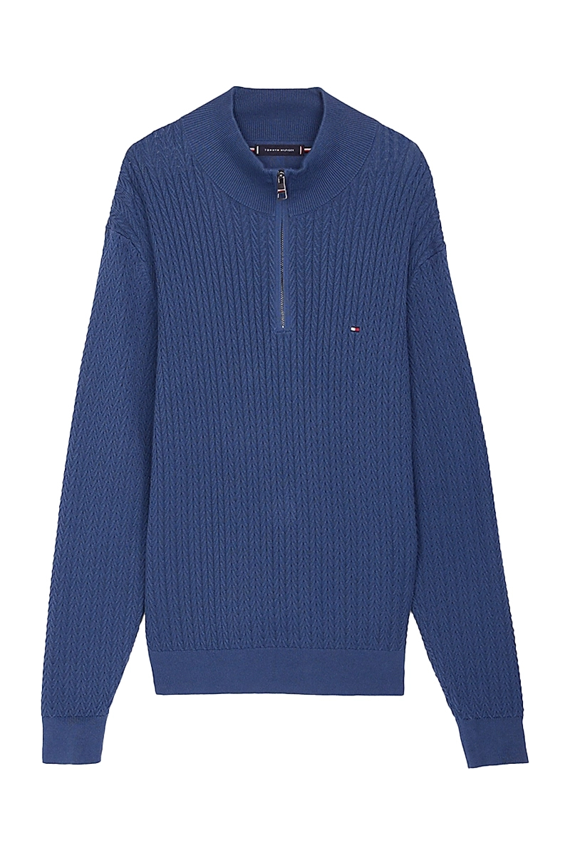 Tommy Hilfiger HERRINGBONE STRUCTURE ZIP MOCK Blauw-1 1