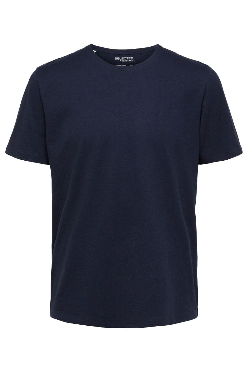 Selected SLHPAN LINEN SS O-NECK TEE W Blauw-1 1