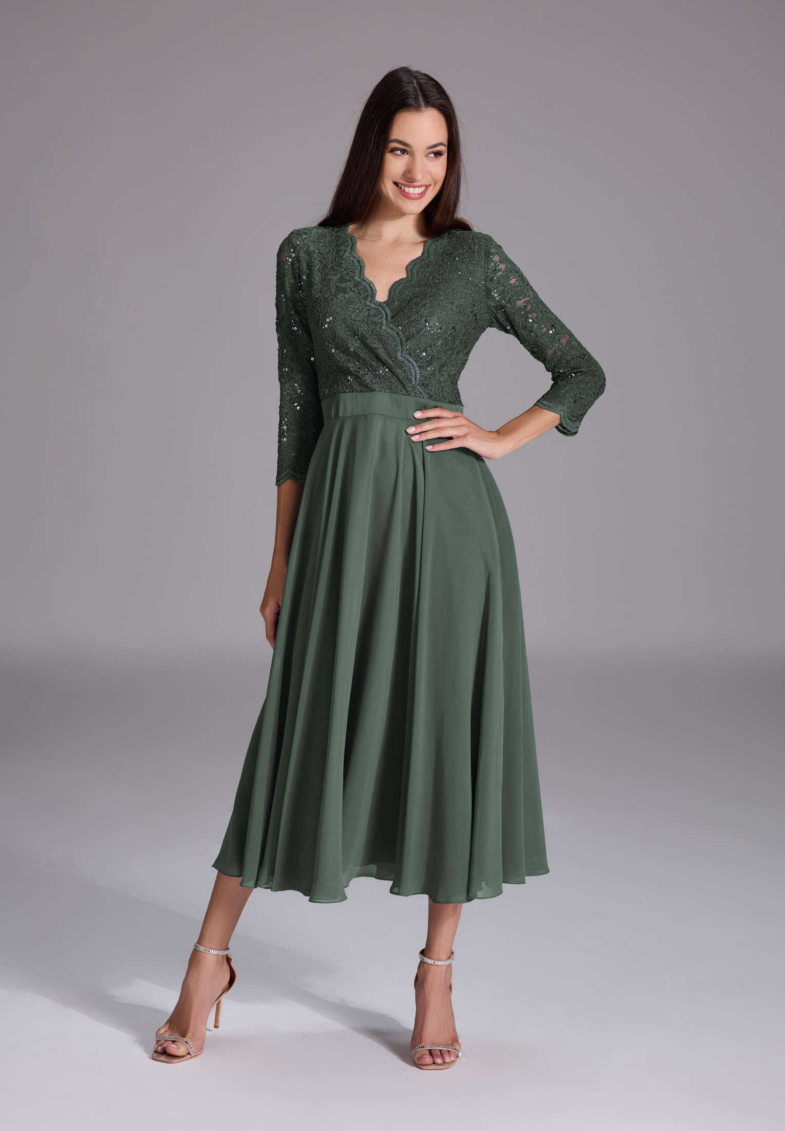 Swing Cocktailkleid aus Material-Mix summernight green 5