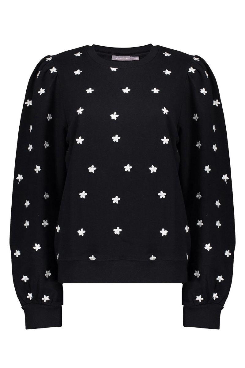 Geisha Sweater with embroided flowers Zwart-1 1