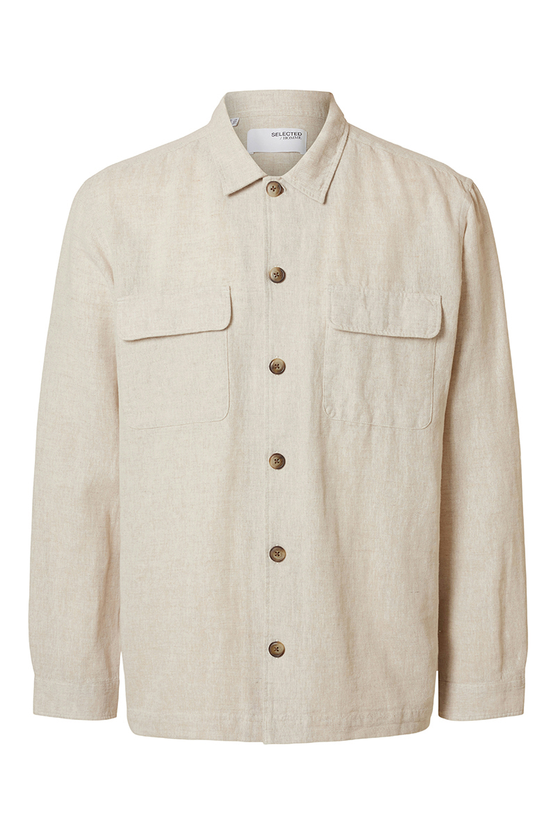 Selected SLH-LEROY LINEN BLEND OVERSHIRT LS 276277002-Pure Cashmere/W. OATMEAL 1