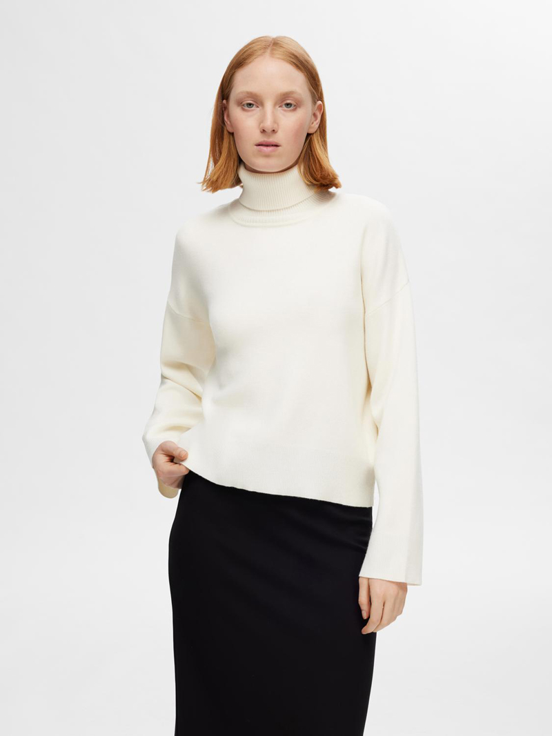 Selected SLFKAMMA LS KNIT ROLL NECK NOOS 179771-Birch 2