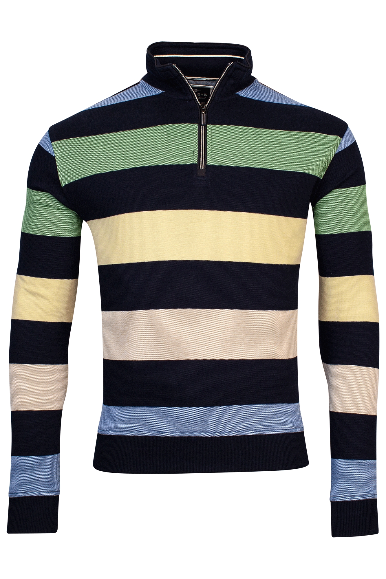 Baileys Sweater 1/2 Zip  Pique  Double Face  2-tone Stripe Blauw-1 1