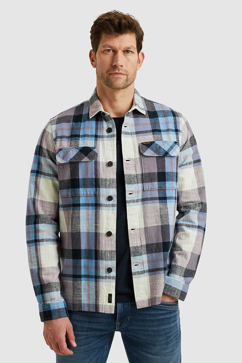 PME Legend Long Sleeve Shirt Slub Yarn Dyed Check Paars-1 2