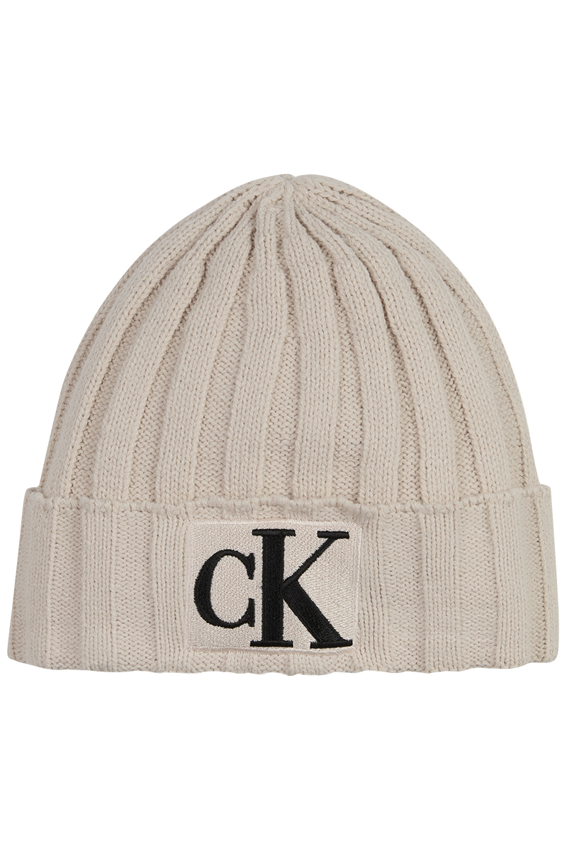 Calvin Klein monogram rib beanie bruin/beige-1 1