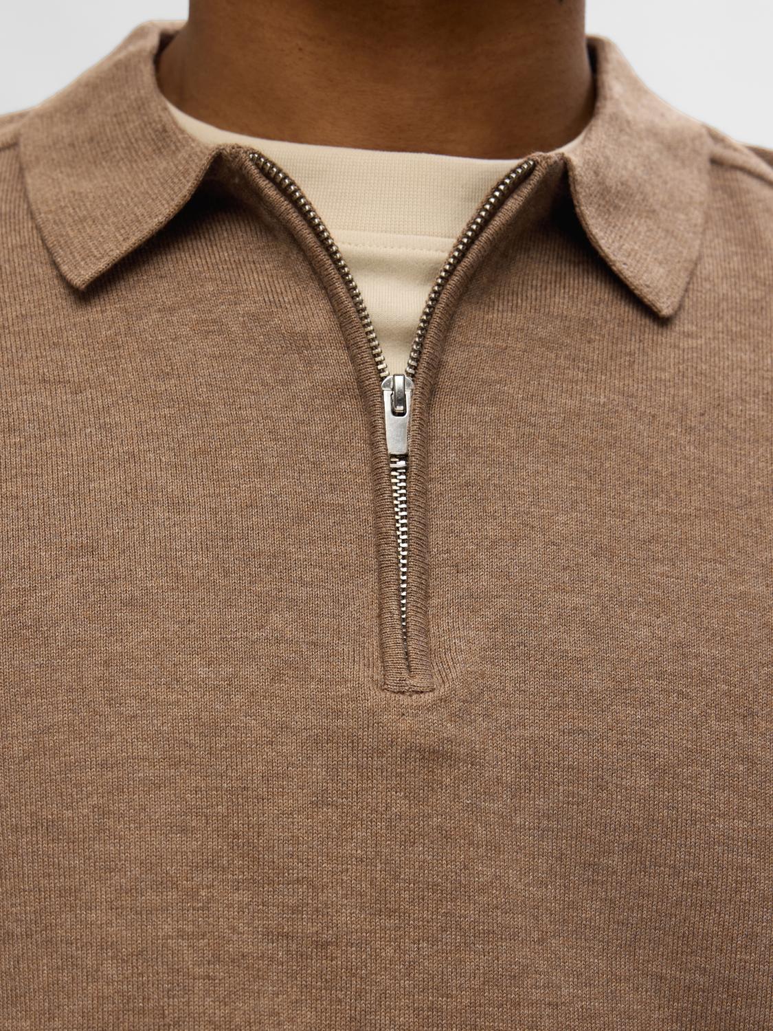 Selected SLHBERG LS HALF ZIP POLO NOOS 182711001-Teak/Melange 4