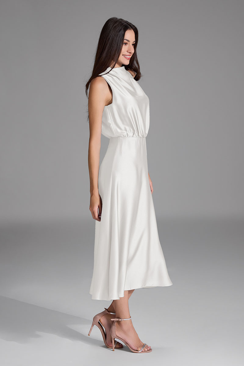 Swing Midi Kleid aus nachhaltigem Satin m ivory 3