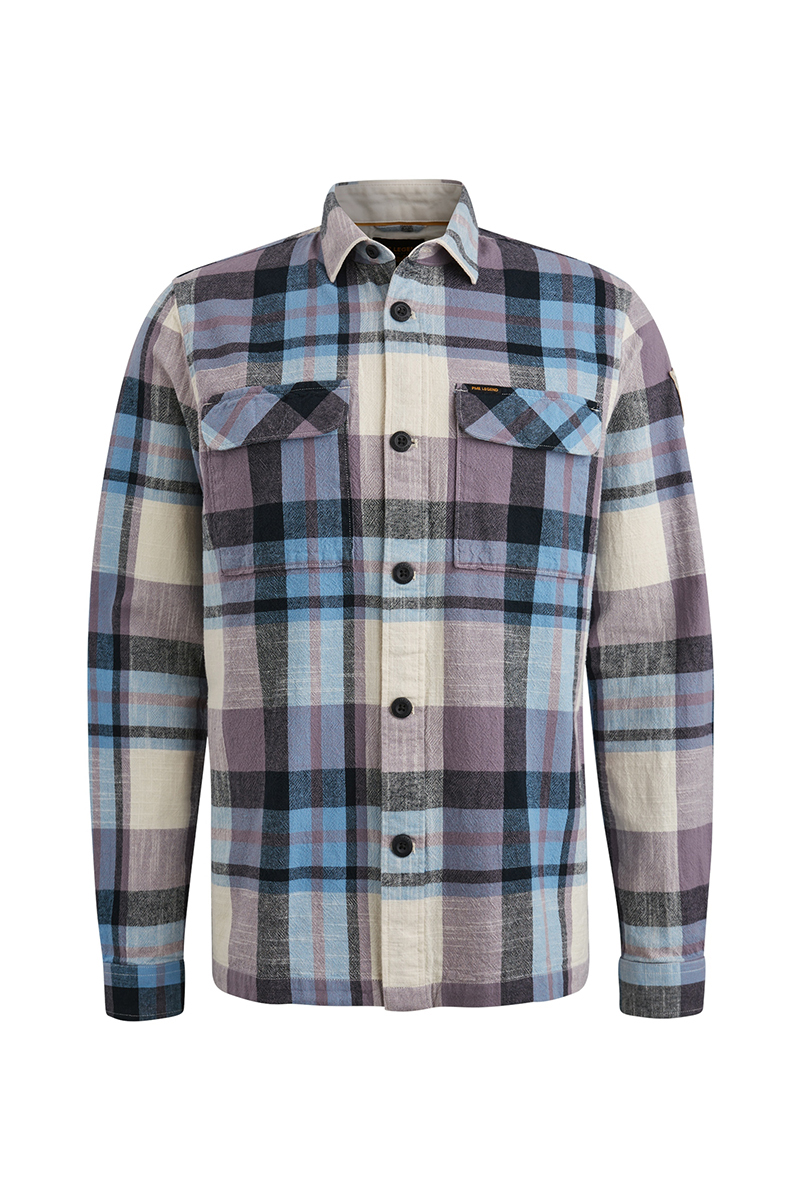 PME Legend Long Sleeve Shirt Slub Yarn Dyed Check Paars-1 1