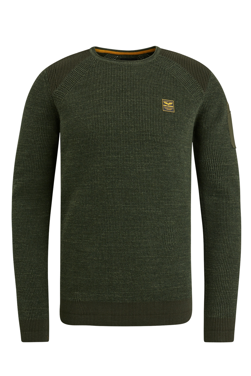 PME Legend R-neck cotton rib melee knit Groen-1 1