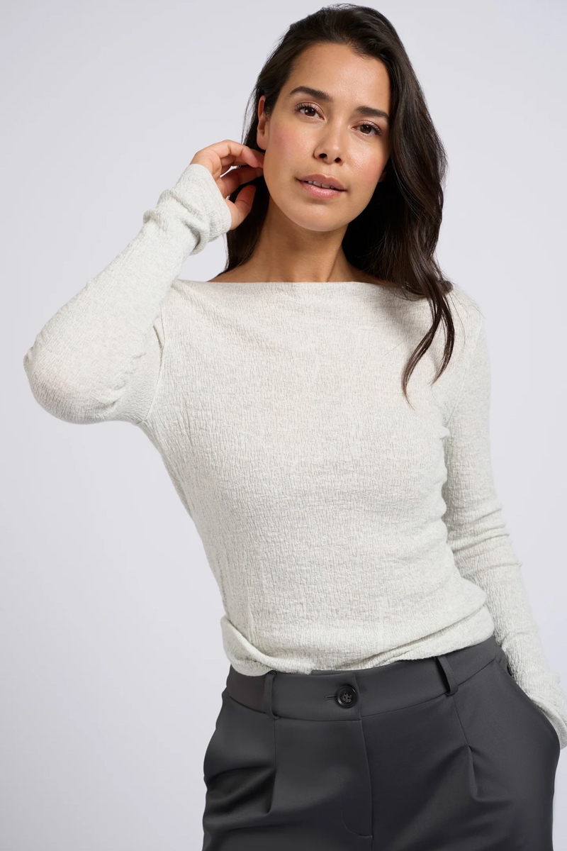 Yaya Light structured knitted top LIGHT GREY MELANGE 2