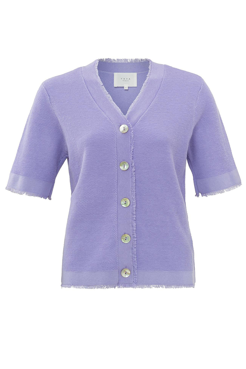 Yaya Textured cardigan with fringes LAVENDER PURPLE 1