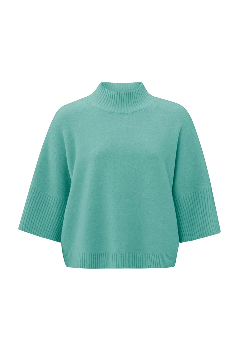 Yaya High neckline sweater with rib POOL BLUE 1