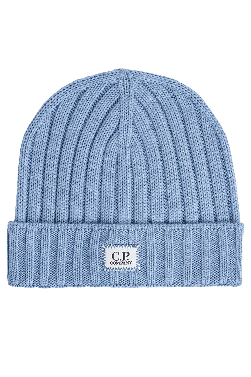 C.P. Company EXTRAFINE MERINO WOOL LOGO BEANIE Blauw-1 1