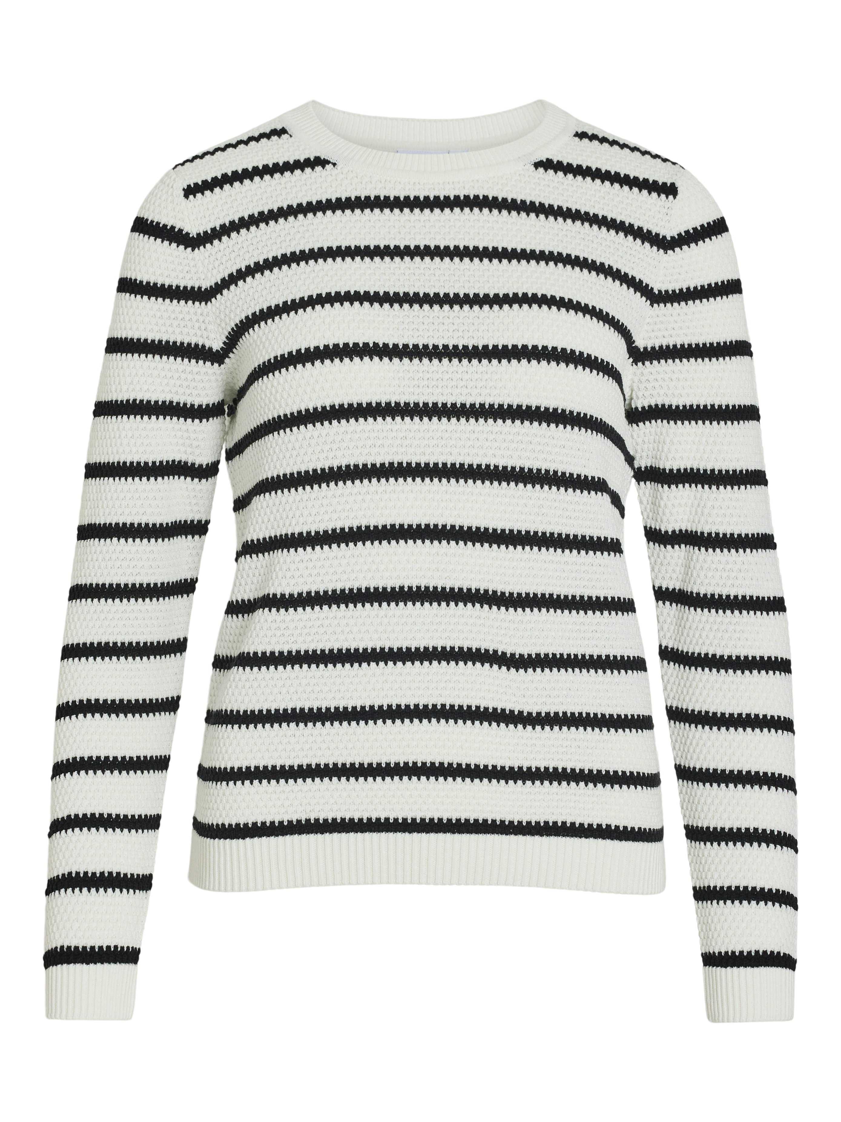 Vila VIDALO O-NECK L/S STRIPE KNIT TOP- 217891001-White Alyssum/BLACK 1