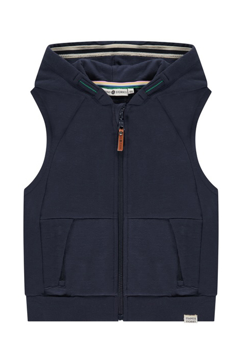 Stains and Stories Boys sleeveless sweat cardigan Blauw-1 1