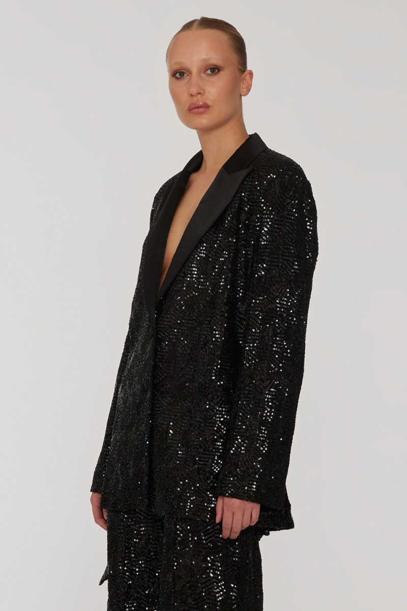 Rotate Sequins oversized blazer Zwart-1 3