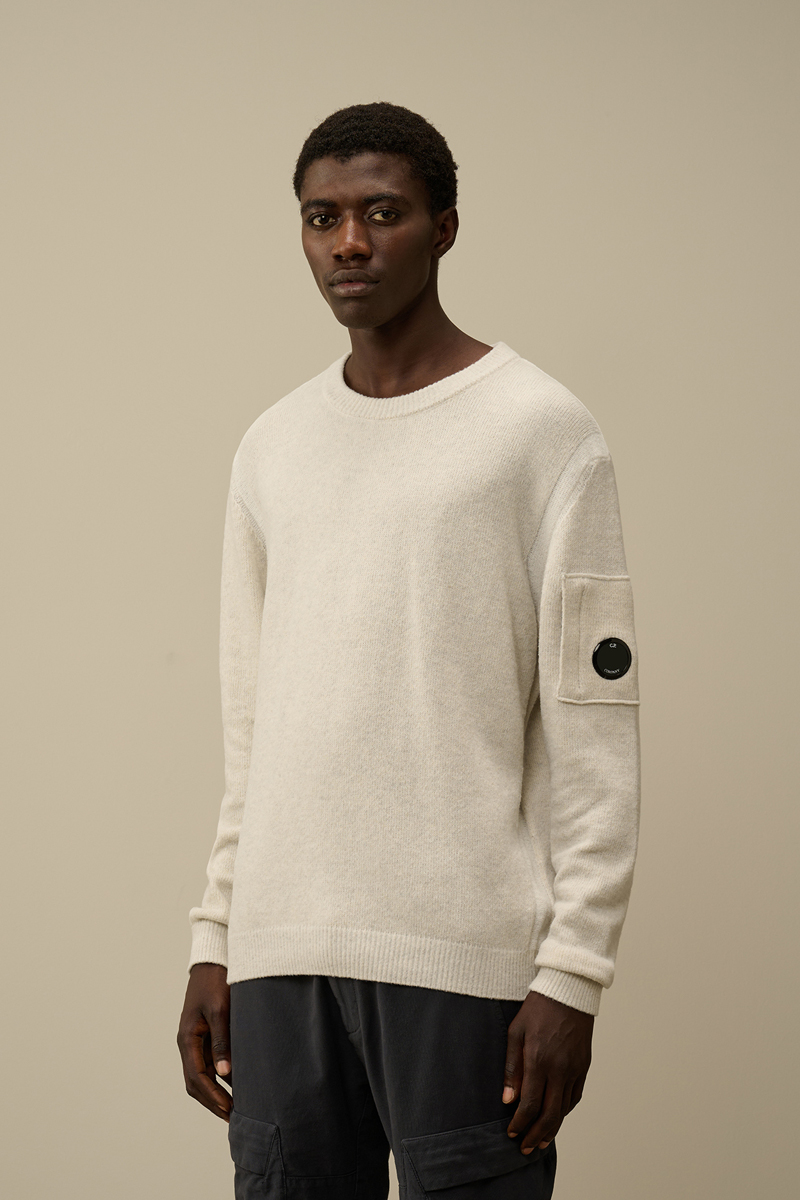 C.P. Company KNITWEAR CREW NECK IN FLEECE KNIT Ecru-1 2