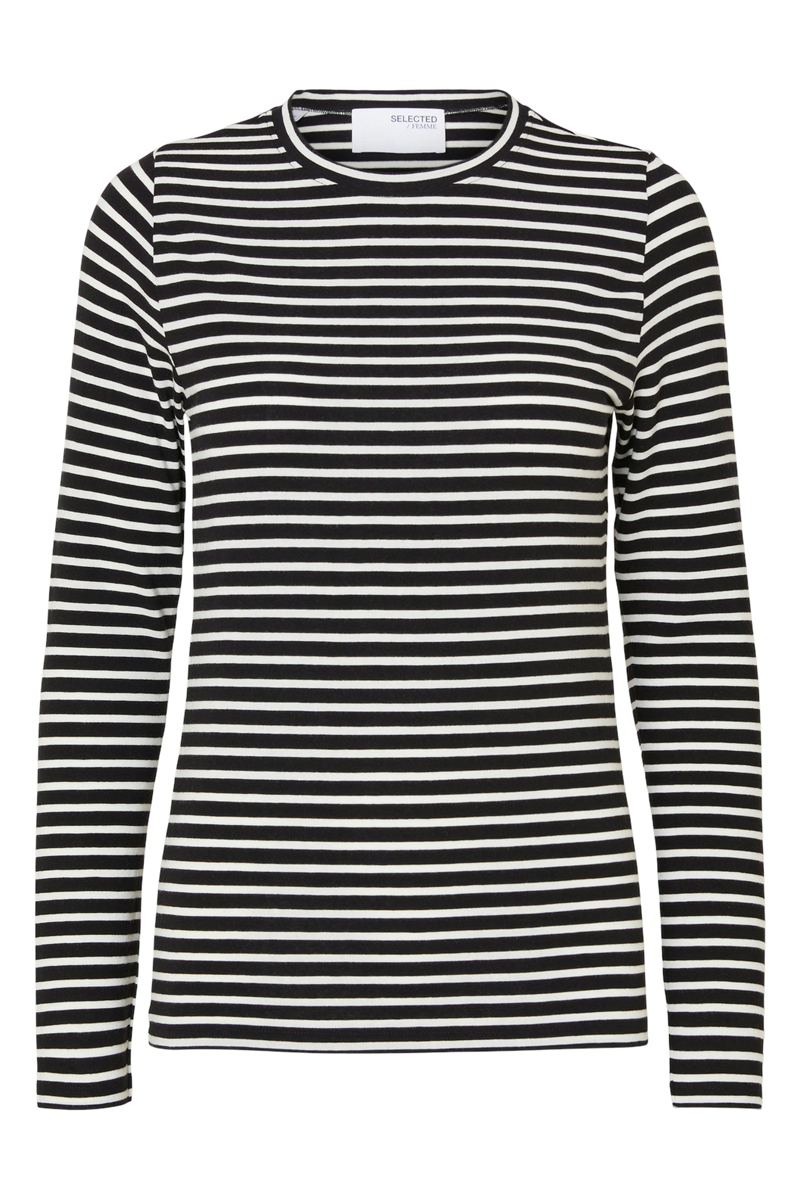 Selected SLFMANJA LS O-NECK STRIPE NOOS 179099001-Black/AOP 1