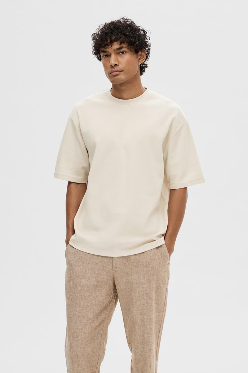 Selected SLHLOOSEOSCAR SS O-NECK TEE NOOS 184679-Oatmeal 2