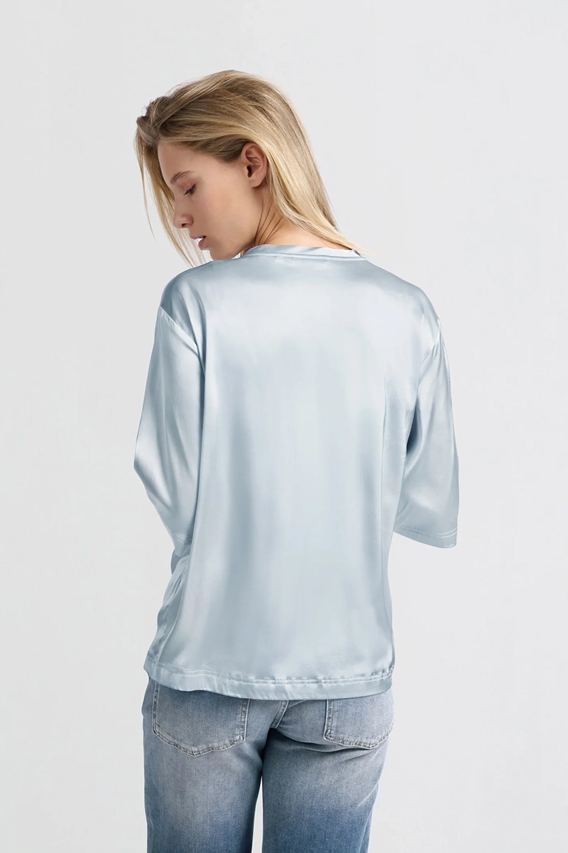 Yaya Oversized satin t-shirt GRAY DAWN BLUE 3