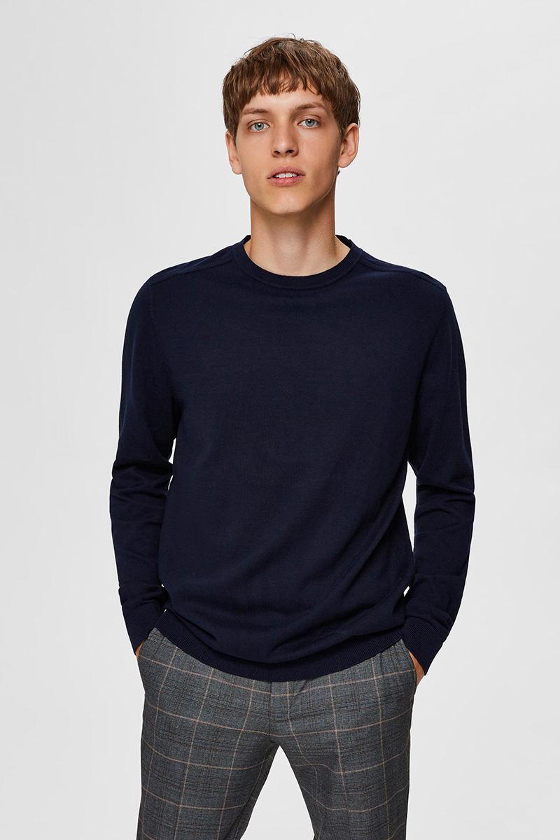 Selected SLHBERG CREW NECK NOOS Blauw-1 2