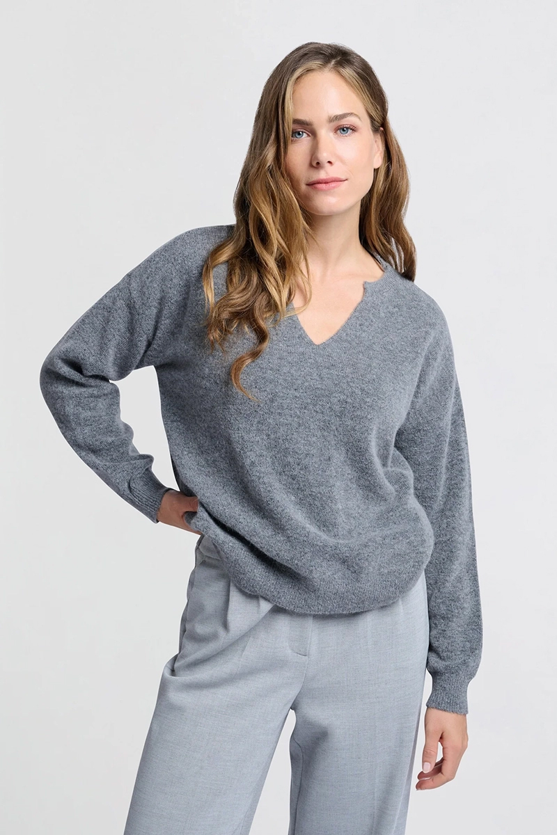 Yaya Sweater with round v-neck FORMAL GRAY 2