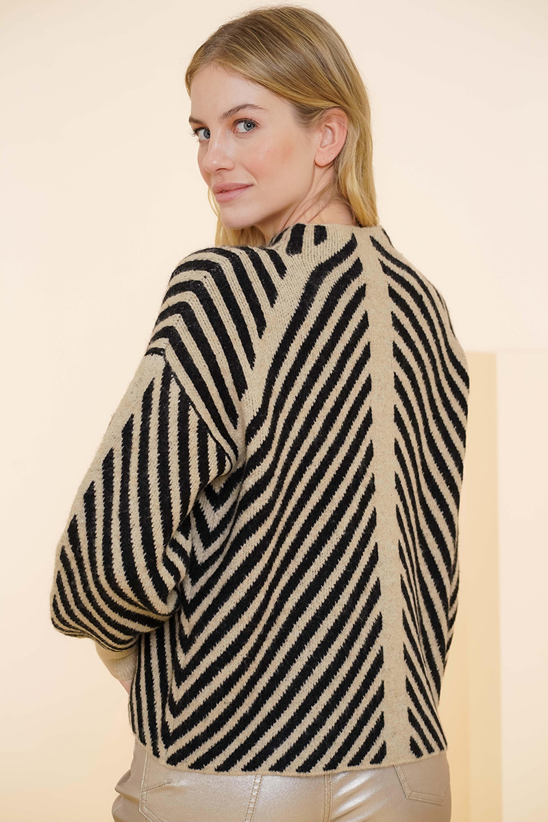 Geisha Pullover stripes bruin/beige-1 4