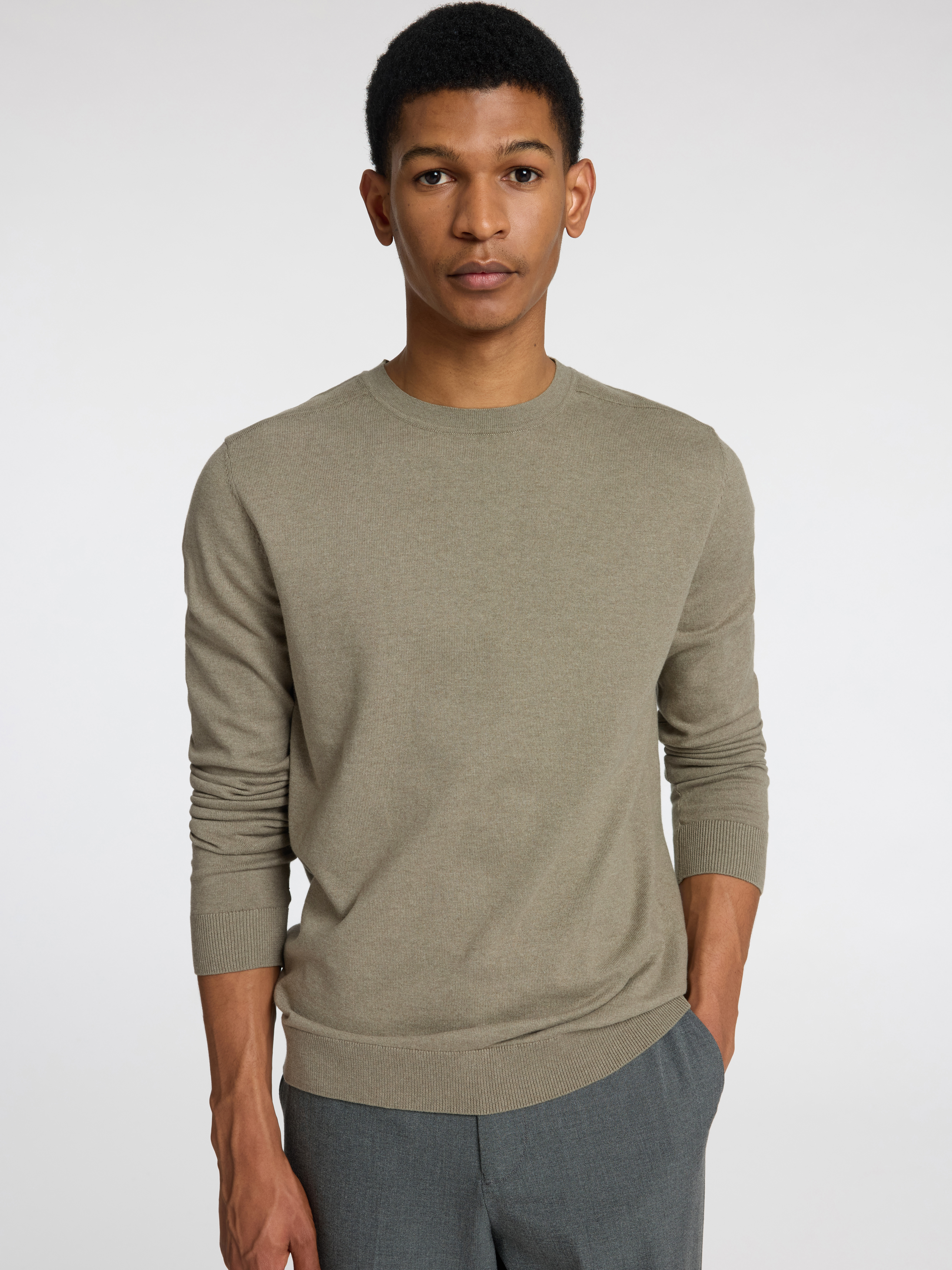 Selected SLHBERG CREW NECK NOOS 190926001-Vetiver/Melange 4