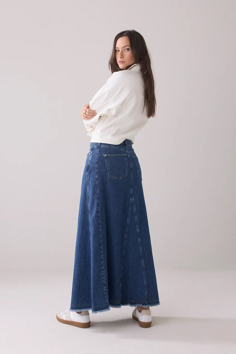 Summum Flared denim skirt dry cotton twill Blauw-1 3