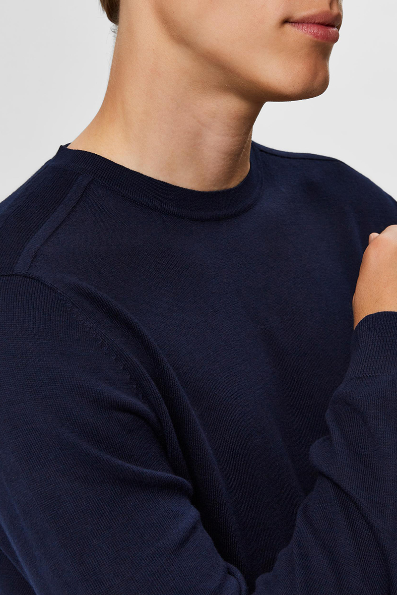 Selected SLHBERG CREW NECK NOOS Blauw-1 4